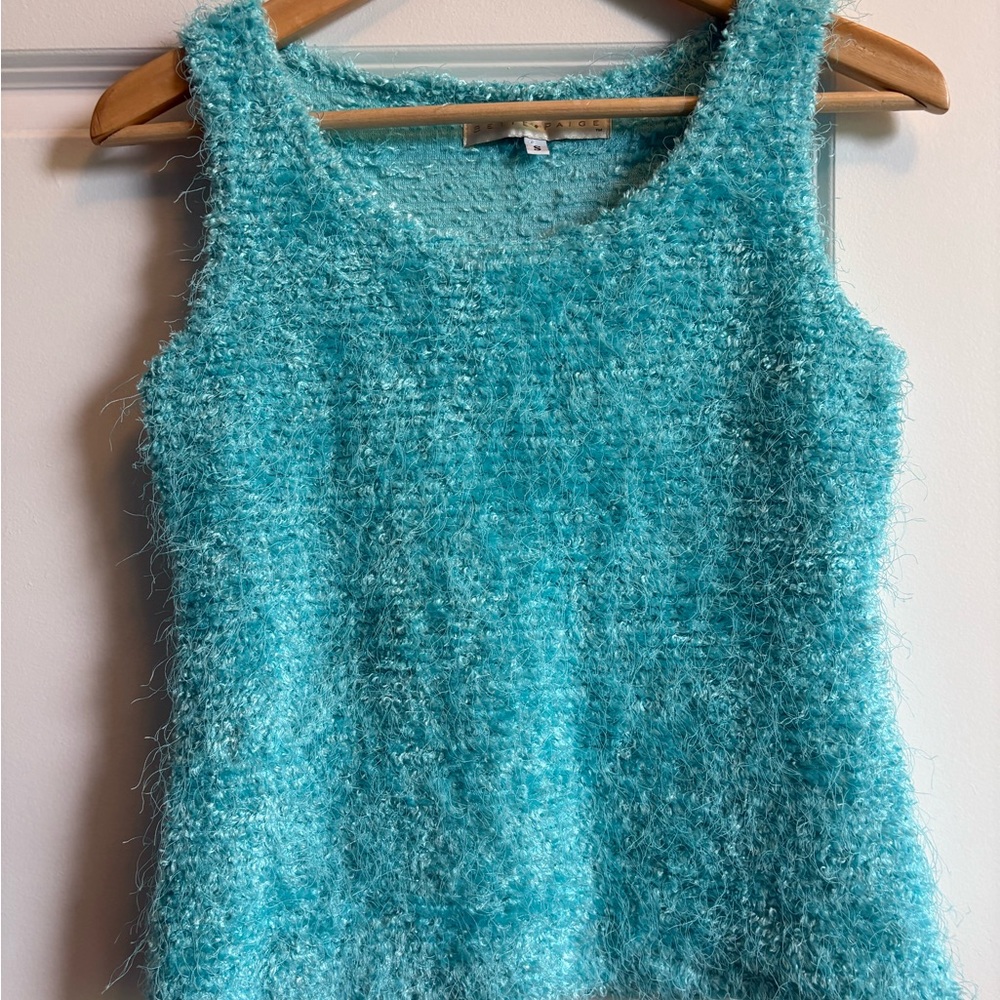 Unique Turquoise Fuzzy Knit Tank Top